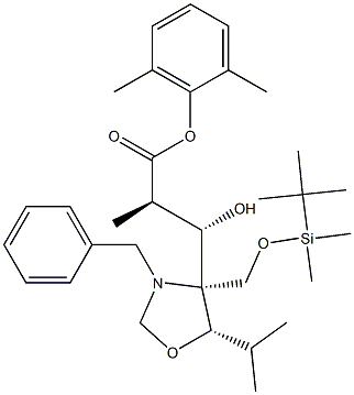 3-[(4S,5S)-N-Benzyl-4-(t-butyldiMethylsilyloxyMethyl)-5-isopropyloxazoladin-4-yl]-(2R,3S)-3-hydroxy-2-Methylpropionic Acid, 2,6-DiMethylphenyl Ester, , 结构式