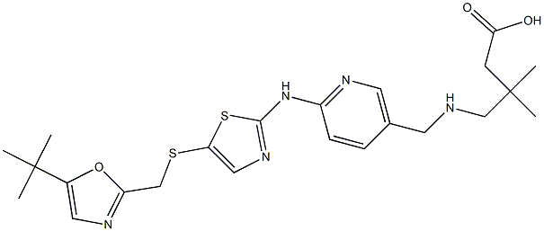 4-({6-[5-(5-tert-Butyl-oxazol-2-ylMethylsulfanyl)-thiazol-2-ylaMino]-pyridin-3-ylMethyl}-aMino)-3,3-diMethyl-butyric acid 结构式