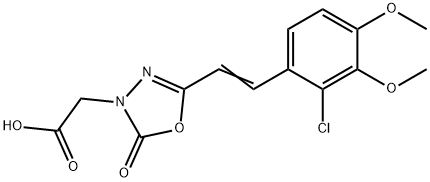 [5-[(E)-2-(2-クロロ-3,4-ジメトキシフェニル)ビニル]-2-オキソ-1,3,4-オキサジアゾール-3(2H)-イル]酢酸 化学構造式