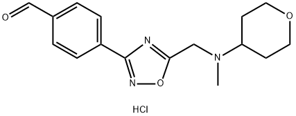 4-(5-{[methyl(tetrahydro-2H-pyran-4-yl)amino]methyl}-1,2,4-oxadiazol-3-yl)benzaldehyde hydrochloride Structure