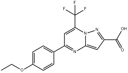 5-(4-エトキシフェニル)-7-(トリフルオロメチル)ピラゾロ-[1,5-A]ピリミジン-2-カルボン酸 化学構造式