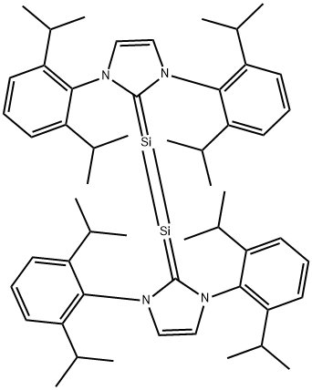 1,2-ビス[1,3-ビス(2,6-ジ-i-プロピルフェニル)イミダゾール-2-イリデン]ジシレン 化学構造式
