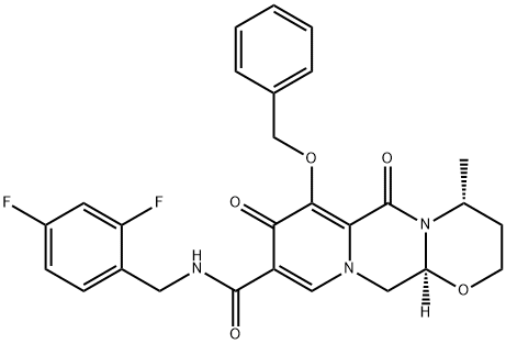 (4R,12aS)-N-(2,4-difluorobenzyl)-7-benzylhydroxy-4-Methyl-6,8-dioxo-3,4,6,8,12,12a-hexahydro-2H-pyrido[1',2':4,5]pyrazino[2,1-b][1,3]oxazine-9-carboxaMide Struktur