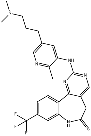 MLN0905|2-[[5-[3-(二甲基氨基)丙基]-2-甲基-3-吡啶基]氨基]-5,7-二氢-9-(三氟甲基)- 6H-嘧啶并[5,4-D][1]苯并氮杂卓-6-硫酮