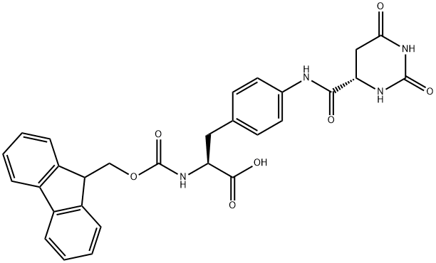 N-[芴甲氧羰基]-4-[[[(4S)-六氢-2,6-二氧代-4-嘧啶基]羰基]氨基]-L-苯丙氨酸, 1253282-31-3, 结构式
