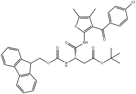 (S)-3-([[(9H-芴-9-基)甲氧基]羰基]氨基)-4-[[3-(4-氯苯甲酰基)-4,5-二甲基噻吩-2-基]叔丁基酯氨基]-4-氧代丁酸甲酯, 1268524-65-7, 结构式