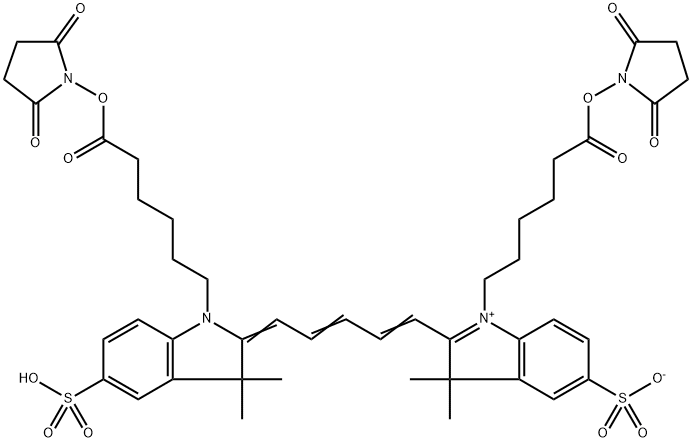 6-[[2-[5-[1-[6-(スクシンイミジルオキシ)-6-オキソヘキシル]-3,3-ジメチル-5-スルホナト-1H-インドール-2(3H)-イリデン]-1,3-ペンタジエニル]-3,3-ジメチル-5-スルホナト-3H-インドール-1-イウム]-1-イル]ヘキサン酸スクシンイミジル 化学構造式