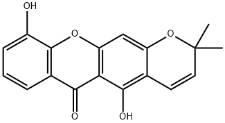 2,2-ジメチル-5,10-ジヒドロキシ-2H,6H-ピラノ[3,2-b]キサンテン-6-オン 化学構造式