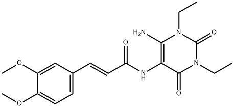 (E)-1,3-二乙基-6-氨基-5-(3,4-二甲氧基苯丙烯酰基)氨基尿嘧啶, 187393-68-6, 结构式