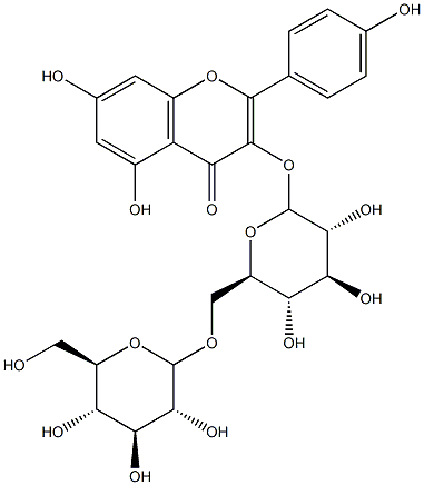 2-(4-ヒドロキシフェニル)-5,7-ジヒドロキシ-3-[6-O-β-D-グルコピラノシル-β-D-グルコピラノシルオキシ]-4H-1-ベンゾピラン-4-オン 化学構造式