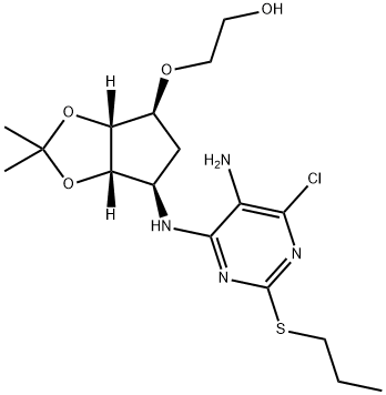 2-(3AR,4S,6R,6AS)-6-(5-胺基-6-氯-2-丙硫基-4-嘧啶基)氨基四氢-2,2-二甲基-4H-环戊烯并-1,3-二氧杂环戊烷-4-基]氧]-乙醇 结构式