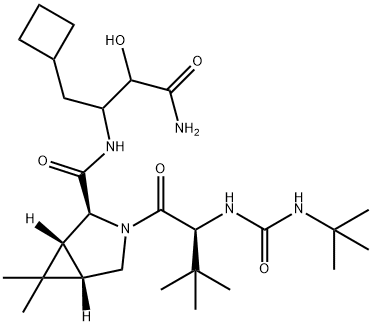3-Azabicyclo[3.1.0]hexane-2-carboxaMide, N-[3-aMino-1-(cyclobutylMethyl)-2-hydroxy-3-oxopropyl]-3-[(2S)-2-[[[(1,1 -diMethylethyl)aMino]carbonyl]aMino]-3,3-diMethyl-1-oxobutyl]-6,6-diMe thyl-, (1R,2S,5S)- Structure