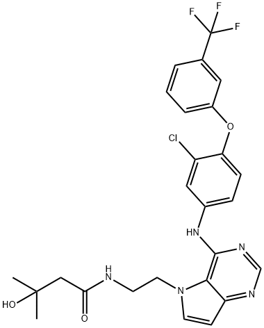 N-[2-[4-[[3-クロロ-4-[3-(トリフルオロメチル)フェノキシ]フェニル]アミノ]-5H-ピロロ[3,2-d]ピリミジン-5-イル]エチル]-3-ヒドロキシ-3-メチルブタンアミド