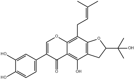 6-(3,4-二羟基苯基)-2,3-二氢-4-羟基-2-(1-羟基-1-甲基乙基)-9-(3-甲基-2-丁烯-1-基)-5H-呋喃并[3,2-G][1]苯并吡喃-5-酮 结构式