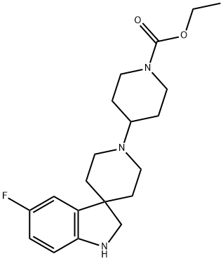 1-Piperidinecarboxylic acid, 4-(5-fluoro-1,2-dihydrospiro[3H-indole-3,4'-piperidin]-1'-yl)-, ethyl ester 结构式