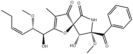 (5S,8S,9R)-8-苯甲酰基-9-羟基-2-[(1S,2S,3Z)-1-羟基-2-甲氧基-3-己烯-1-基]-8-甲氧基-3-甲基-1-氧杂-7-氮杂螺[4.4]壬-2-烯-4,6-二酮, 956904-34-0, 结构式