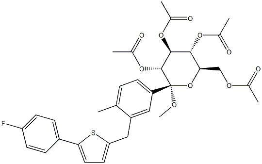 (2S,3R,4S,5R,6R)-6-(acetoxyMethyl)-2-(3-((5-(4-fluorophenyl)thiophen-2-yl)Methyl)-4-Methylphenyl)-2-Methoxytetrahydro-2H-pyran-3,4,5-triyl triacetate Structure