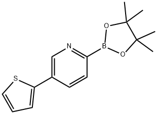 2-(4,4,5,5-tetramethyl-1,3,2-dioxaborolan-2-yl)-5-(thiophen-2-yl)pyridine Struktur