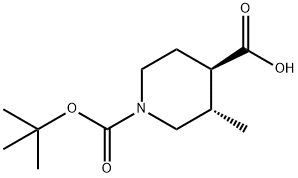 (3S,4R)-1-(叔丁氧基羰基)-3-甲基哌啶-4-羧酸;(3S,4R)-1-BOC-3-甲基-哌啶-4-羧酸 结构式
