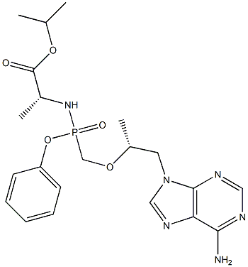 (R)-丙胺酸异丙酯2-{(S)-[((R)-1-(6-氨基-9H-嘌呤-9-基）-1-甲基乙氧基]甲基}-苯氧基磷酰基, 2053424-82-9, 结构式