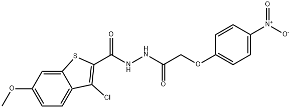 3-chloro-6-methoxy-N'-[(4-nitrophenoxy)acetyl]-1-benzothiophene-2-carbohydrazide Structure