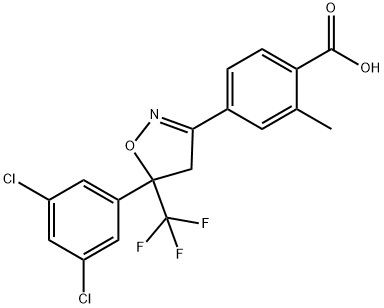 4-[5-(3,5-ジクロロフェニル)-5-(トリフルオロメチル)-4,5-ジヒドロイソオキサゾール-3-イル]-2-メチル安息香酸 化学構造式