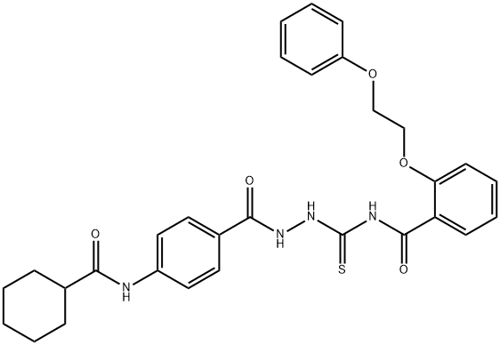 N-[[[4-(cyclohexanecarbonylamino)benzoyl]amino]carbamothioyl]-2-(2-phenoxyethoxy)benzamide Structure