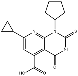 1-Cyclopentyl-7-cyclopropyl-2-mercapto-4-oxo-1,4-dihydropyrido[2,3-d]pyrimidine-5-carboxylic acid 结构式