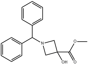 1-二苯甲基-3-羟基氮杂环丁烷-3-甲酸甲酯 结构式