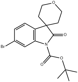 6-溴-2-氧代-2',3',5',6'-四氢螺[二氢吲哚-3,4'-吡喃]-1-甲酸叔丁酯 结构式