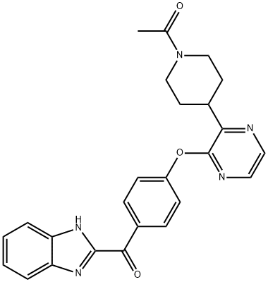 1-[4-[3-[4-(1H-benzimidazole-2-carbonyl)phenoxy]pyrazin-2-yl]piperidin-1-yl]ethanone, 1227067-61-9, 结构式