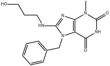 7-benzyl-8-((3-hydroxypropyl)amino)-3-methyl-3,7-dihydro-1H-purine-2,6-dione Structure