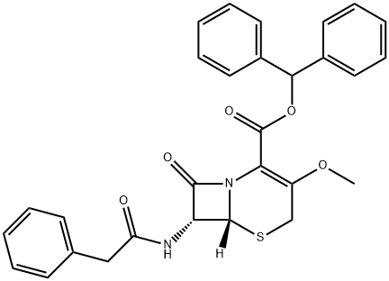 (6R,7R)-二苯甲基 3-甲氧基-8-氧亚基-7-(2-N-苯乙酰氨基)-5-硫杂-1-氮杂二环[4.2.0]辛-2-烯-2-甲酸基酯, 51761-93-4, 结构式