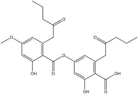 Benzoic acid,2-hydroxy-4-[[2-hydroxy-4-methoxy-6-(2-oxopentyl)benzoyl]oxy]-6-(2-oxopentyl)- Structure