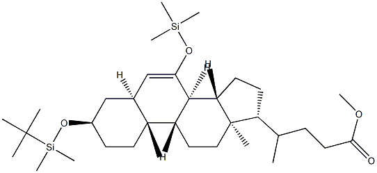 (R)-Methyl 4-((3R,5S,8S,9S,10S,13R,14S,17R)-3-(tert-butyldimethylsilyloxy)-10,13-dimethyl-7-(trimethylsilyloxy)-2,3,4,5,8,9,10,11,12,13,14,15,16,17-Tetradecahydro-1H-cyclopenta[a]phenanthren-17-yl)pentanoate Struktur