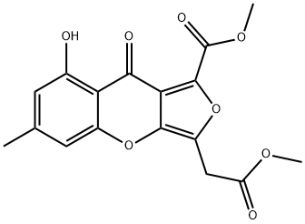 METHYL 8-HYDROXY-3-(2-METHOXY-2-OXOETHYL)-6-METHYL-9-OXO-9H-FURO[3,4-B]CHROMENE-1-CARBOXYLATE 结构式