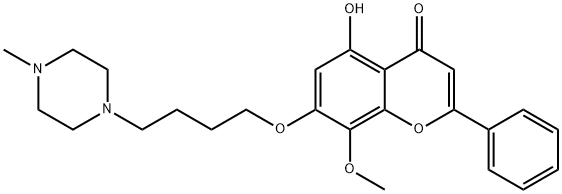 5-Hydroxy-8-methoxy-7-[4-(4-methyl-1-piperazinyl)butoxy]-2-phenyl-4H-1-benzopyran-4-one 结构式