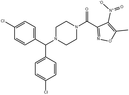 [4-[Bis(4-chlorophenyl)methyl]piperazin-1-yl]-(5-methyl-4-nitro-1,2-oxazol-3-yl)methanone, 1360705-96-9, 结构式