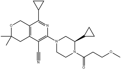 (R)-8-cyclopropyl-6-(3-cyclopropyl-4-(3-methoxypropanoyl)piperazin-1-yl)-3,3-dimethyl-3,4-dihydro-1H-pyrano[3,4-c]pyridine-5-carbonitrile Structure