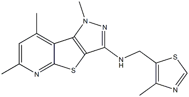 1,6,8-trimethyl-N-((4-methylthiazol-5-yl)methyl)-1H-pyrazolo[3',4':4,5]thieno[2,3-b]pyridin-3-amine Structure