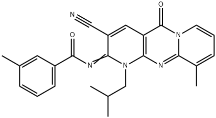 N-(3-cyano-1-isobutyl-10-methyl-5-oxo-1,5-dihydro-2H-dipyrido[1,2-a:2,3-d]pyrimidin-2-ylidene)-3-methylbenzamide Structure