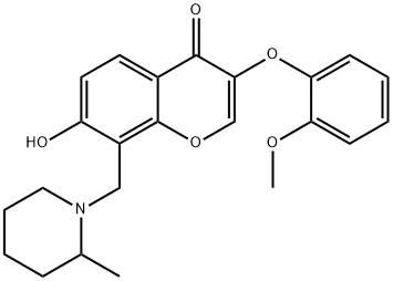7-hydroxy-3-(2-methoxyphenoxy)-8-[(2-methylpiperidin-1-yl)methyl]-4H-chromen-4-one 结构式