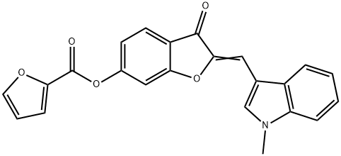 (2E)-2-[(1-methyl-1H-indol-3-yl)methylidene]-3-oxo-2,3-dihydro-1-benzofuran-6-yl furan-2-carboxylate 结构式