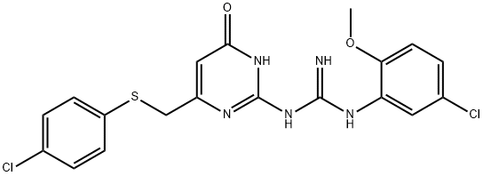 1-(5-chloro-2-methoxyphenyl)-3-(6-{[(4-chlorophenyl)sulfanyl]methyl}-4-oxo-1,4-dihydropyrimidin-2-yl)guanidine Structure