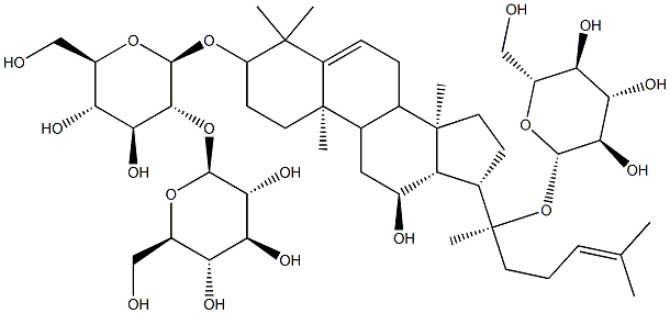 (3beta,12beta)-20-(beta-D-Glucopyranosyloxy)-12-hydroxydammara-5,24-dien-3-yl 2-O-beta-D-glucopyranosyl-beta-D-glucopyranoside Structure