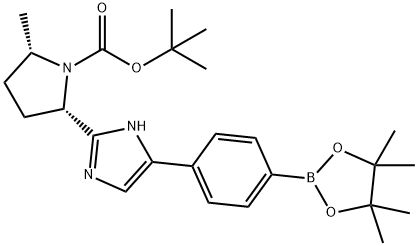 (2S,5S)-tert-butyl 2-methyl-5-(5-(4-(4,4,5,5-tetramethyl-1,3,2-dioxaborolan-2-yl)phenyl)-1H-imidazol-2-yl)pyrrolidine-1-carboxylate Structure