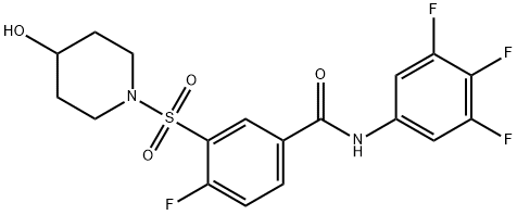 4-fluoro-3-((4-hydroxypiperidin-1-yl)sulfonyl)-N-(3,4,5-trifluorophenyl)benzamide, 1445790-55-5, 结构式