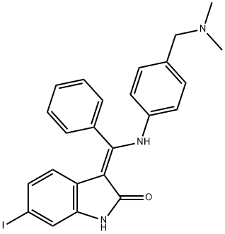 (Z)-3-(((4-((dimethylamino)methyl)phenyl)amino)(phenyl)methylene)-6-iodoindolin-2-one Struktur