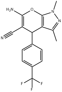 6-amino-1,3-dimethyl-4-(4-(trifluoromethyl)phenyl)-1,4-dihydropyrano[2,3-c]pyrazole-5-carbonitrile Structure