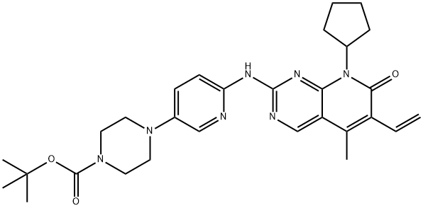 4-[6-[(8-cyclopentyl-6-ethenyl-7,8-dihydro-5-methyl-7-oxopyrido[2,3-d]pyrimidin-2-yl)amino]-3-pyridinyl]-1-piperazinecarboxylic acid tert-butyl ester Struktur